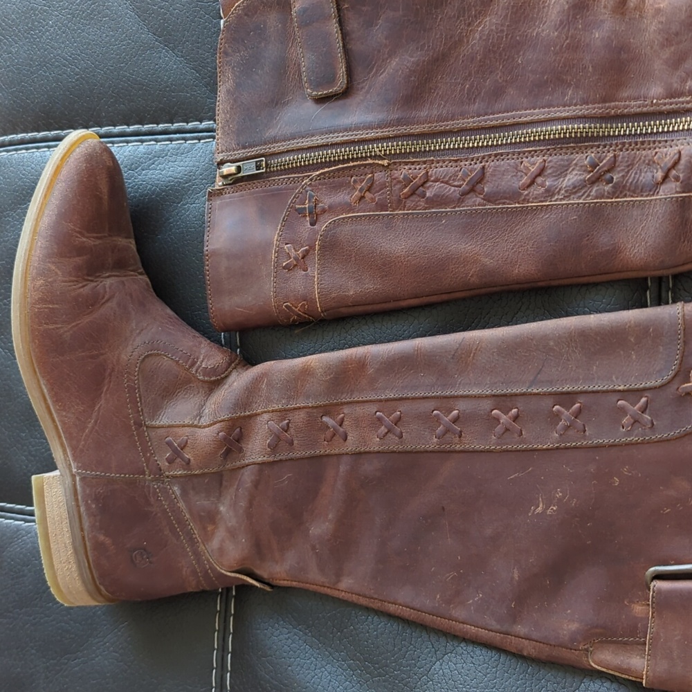 Born Womens Albi Tall High Calf Rustic Brown Leather Side Zipper Boot Size 6.5 - Picture 6 of 12